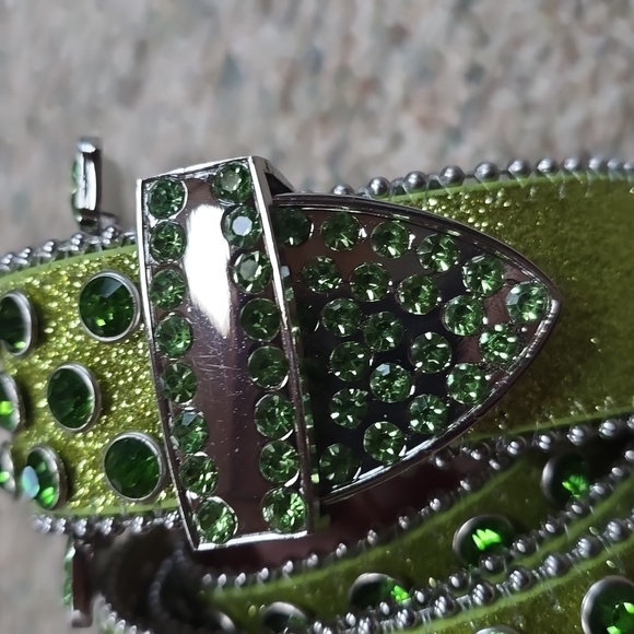 Green Sparkly Glitter Rhinestone Western Belt Men Women Large 50" New - Picture 3 of 6